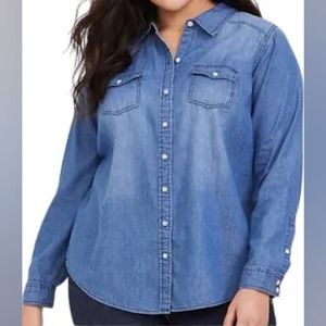 Torrid Chambray Denim Button Front Long Sleeve Shirt, Size 2X